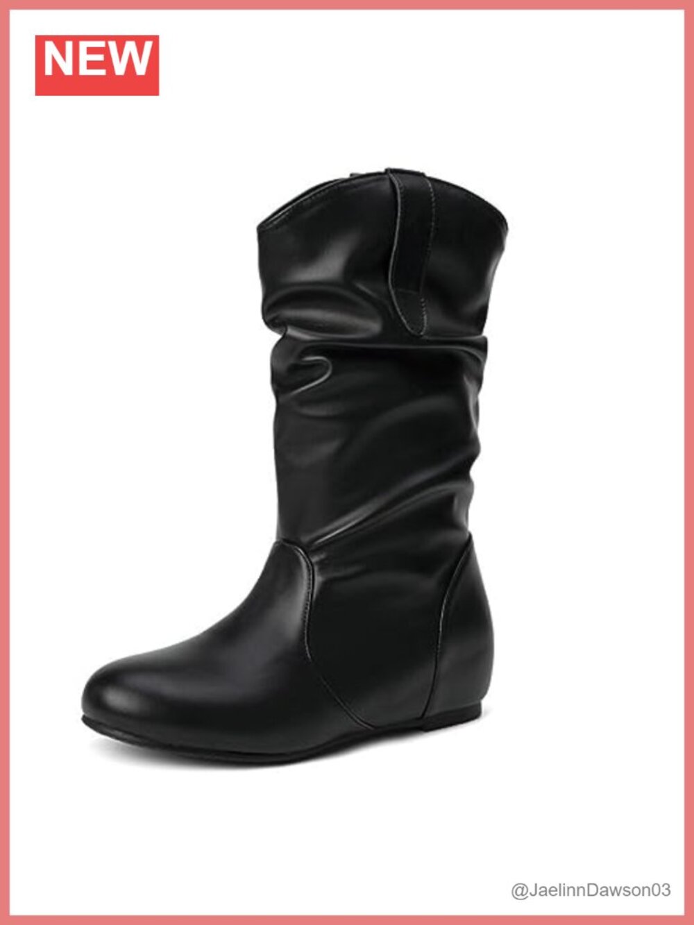 Wide Width Mid Calf Ankle Boots Flat Heel Slouchy Faux Leather Folds Winter